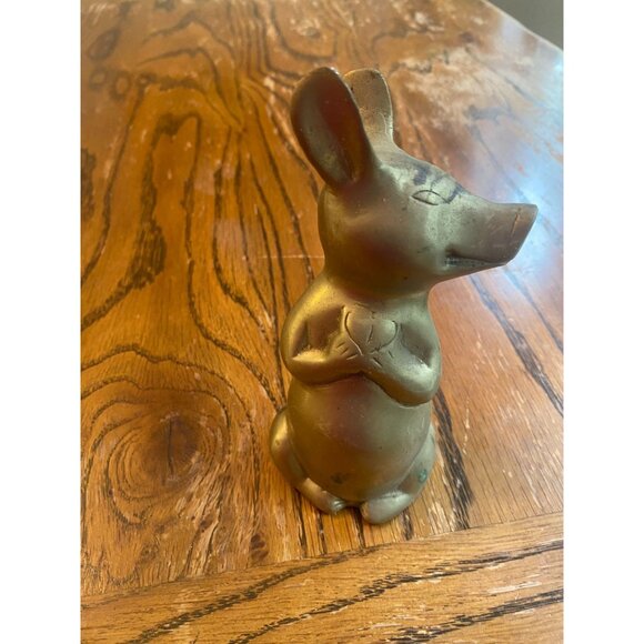Vintage Brass Unique Pig Figurine Holding Heart 6" Tall - Picture 1 of 7